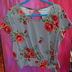 Floral top soft partial open back bottom tie